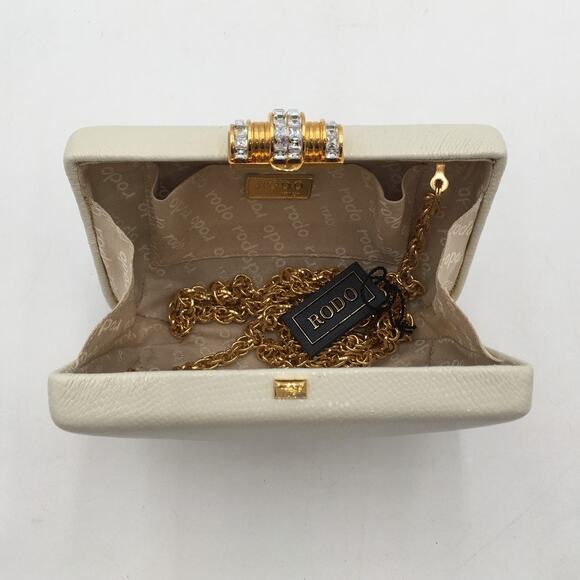 NWT Vintage Rodo Italy White Leather Evening Clutch Purse w/Chain Strap - Picture 5 of 8